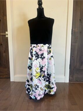 City Chic M 18 A-Line Midi Skirt in White with Pink & Yellow Accents NWT